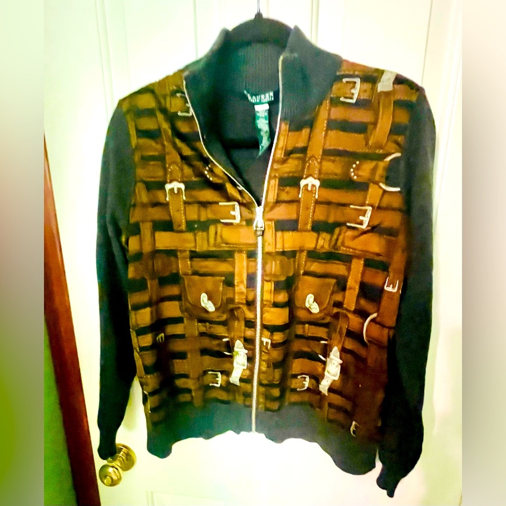 Ralph Lauren equestrian print cardigan in rich colors